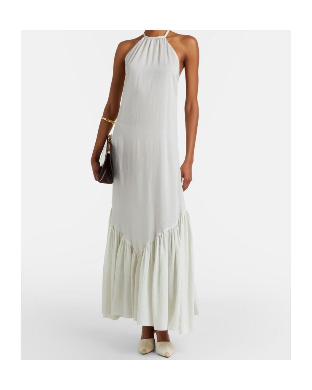 Patou White Striped Halterneck Open-Back Maxi Dress