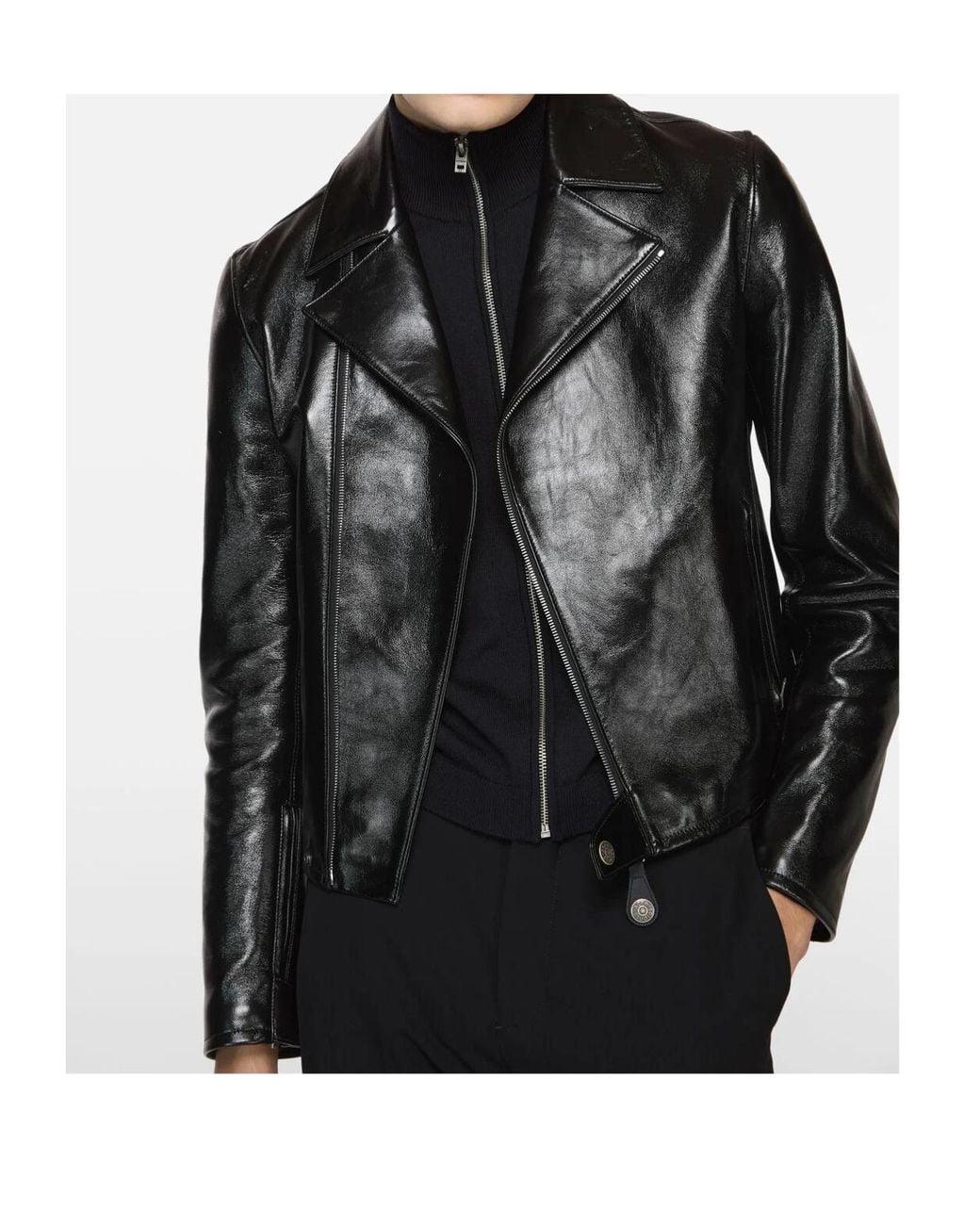Acne Black Zip-Up Leather Biker Jacket for men