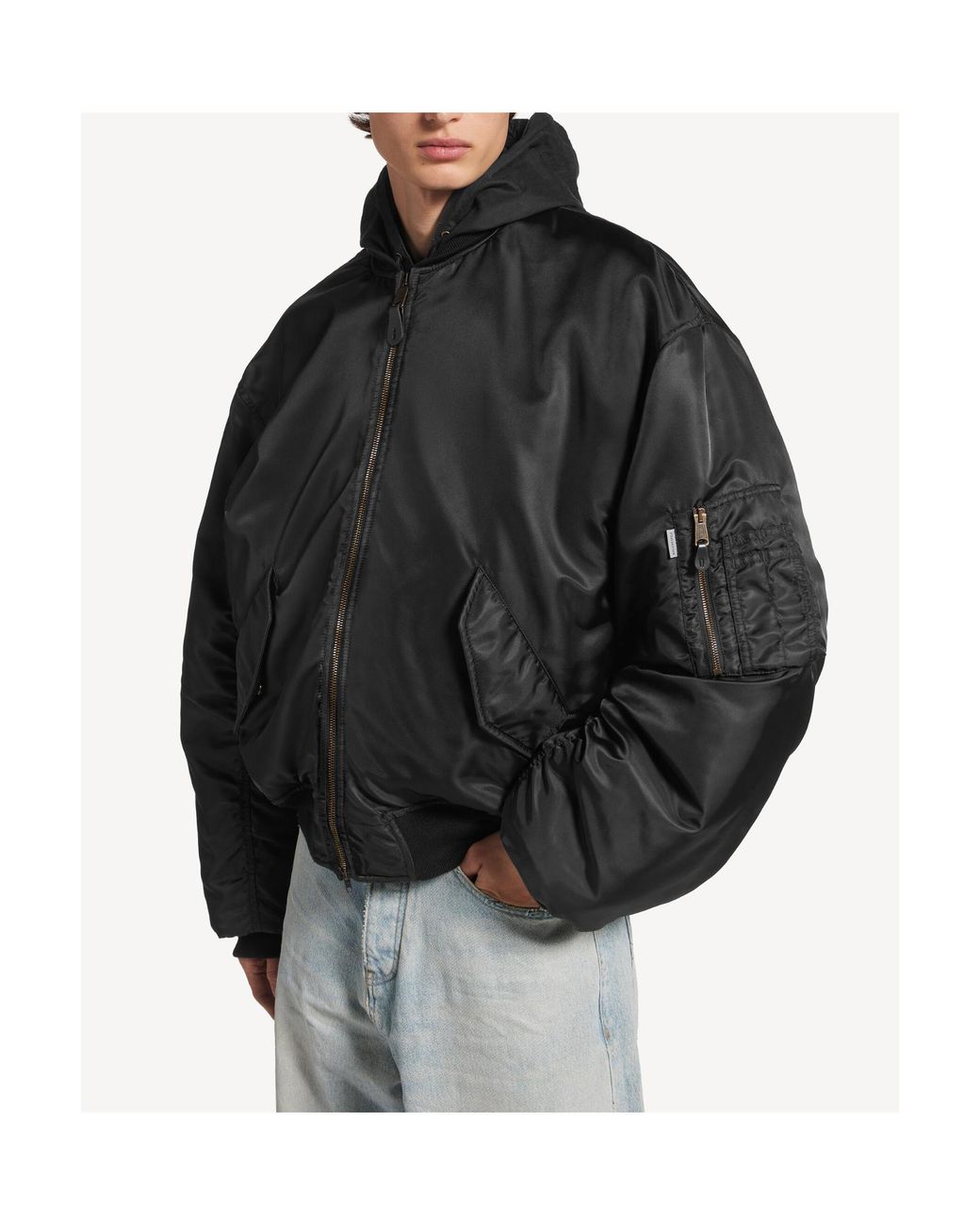 Balenciaga Black Oversized Hooded Bomber Jacket for men