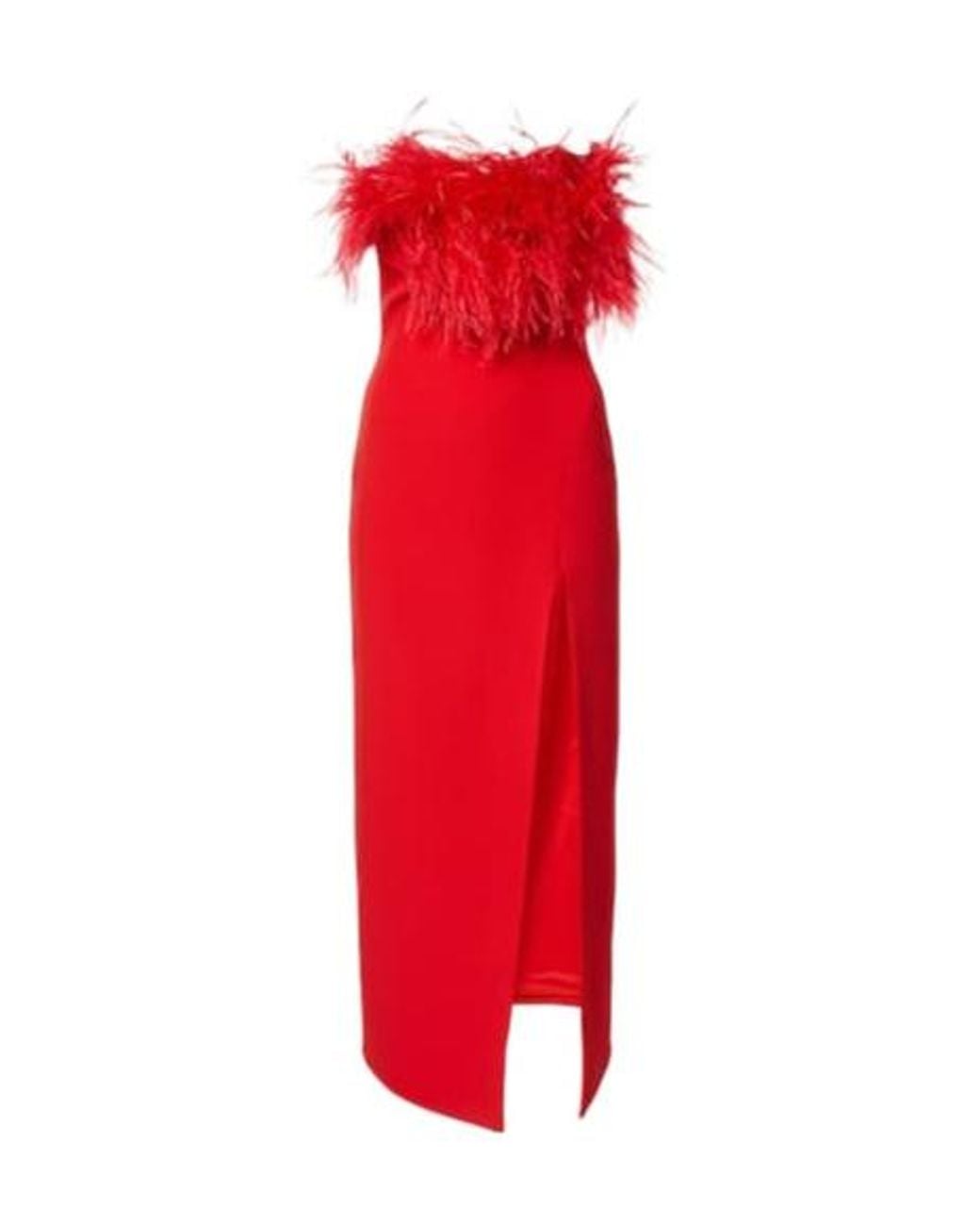 David Koma Red Feather-Trimmed Midi Dress