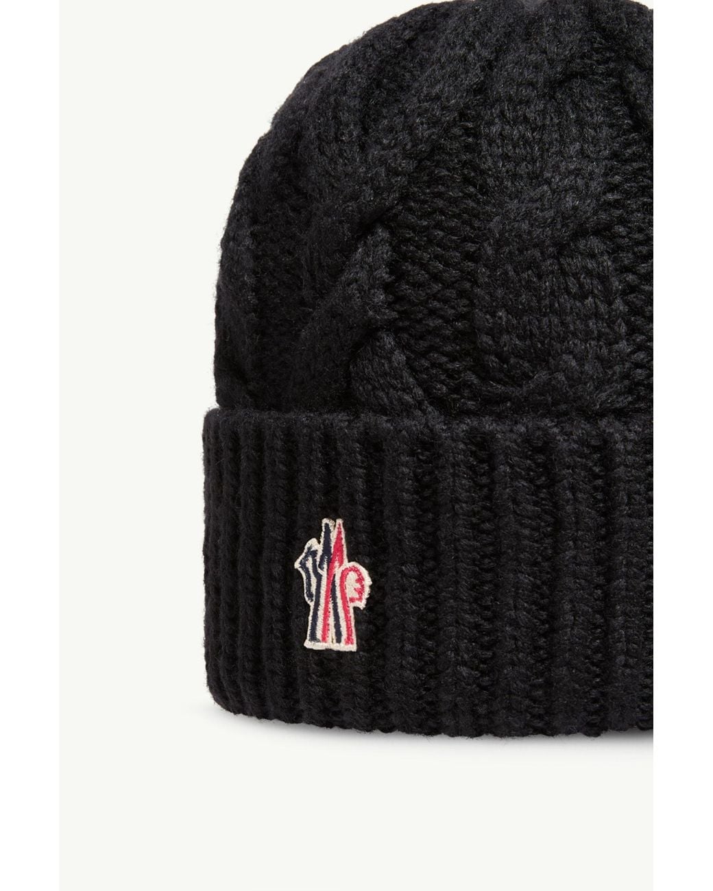 Moncler Black Grenoble Cable Knit Logo Embroidered Beanie
