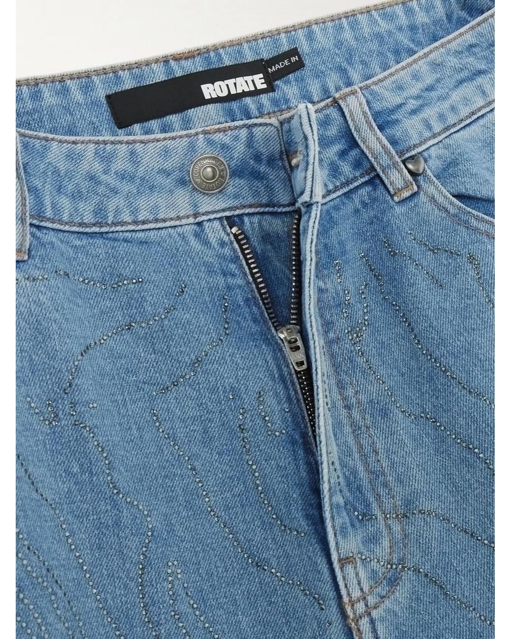 ROTATE BIRGER CHRISTENSEN Blue Embellished Organic Denim Boyfriend Jeans