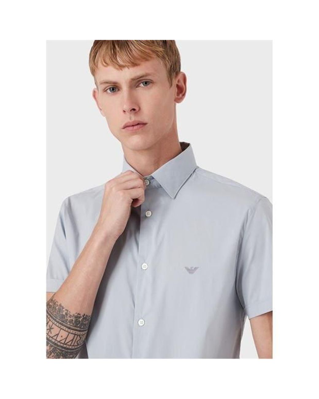 Emporio Armani Blue Lapel Shirt for men