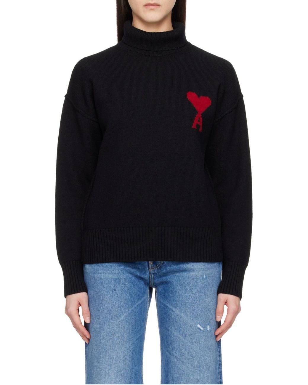 AMI Black Ami Ami De Coeur Funnel Neck Sweater for men