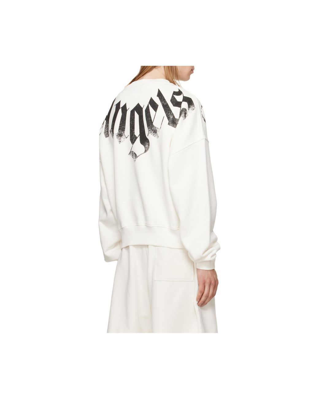 Palm Angels White Big Neck Logo Loose Crewneck Sweatshirt for men
