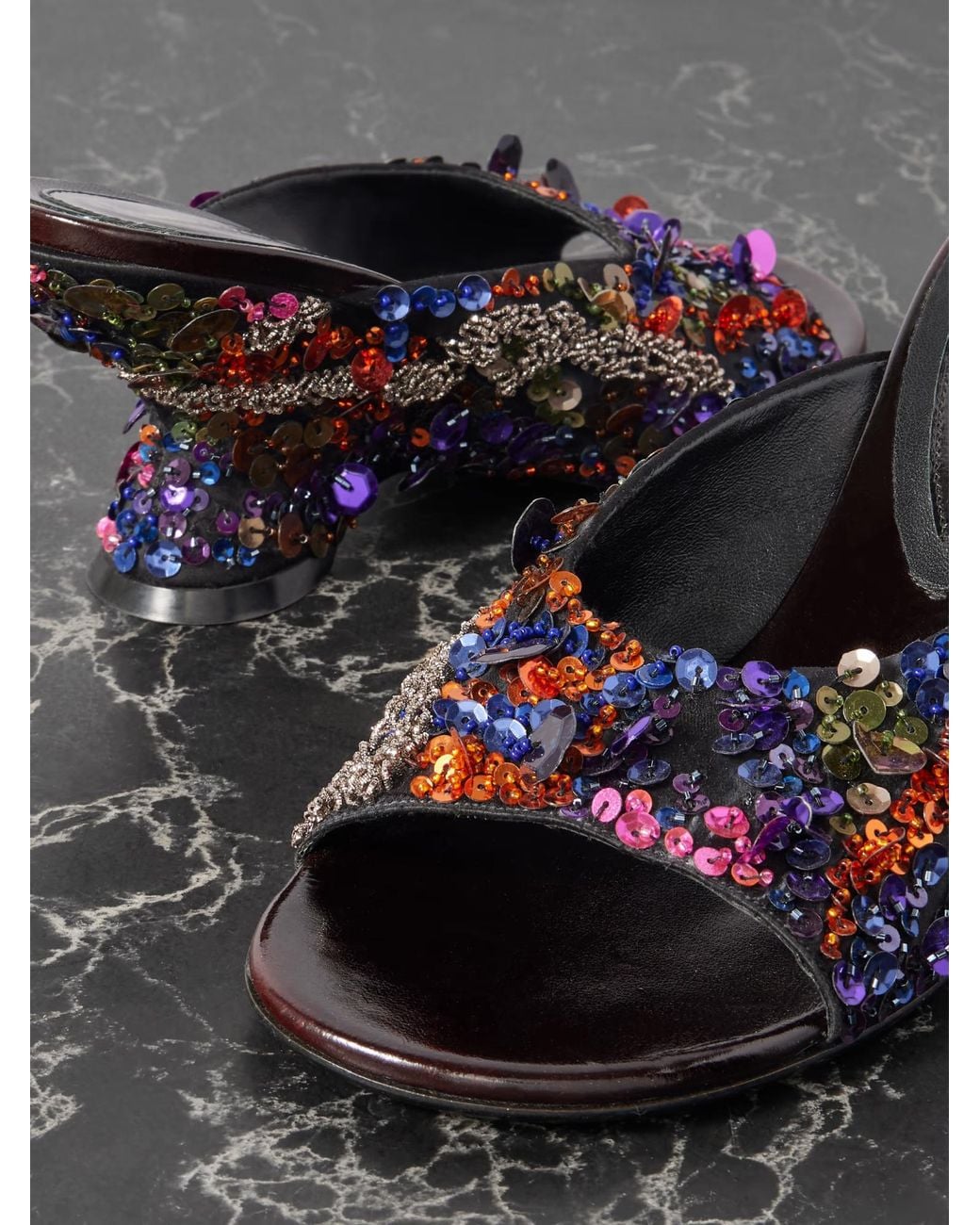 Dries Van Noten Brown Embellished Open-Toe Sandals