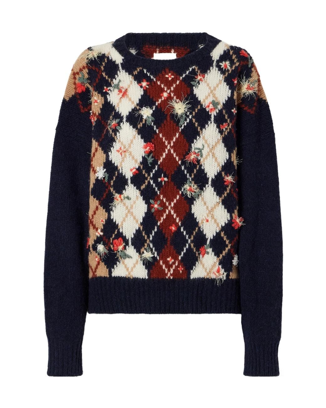 Khaite Blue Checked Embroidered Sweater