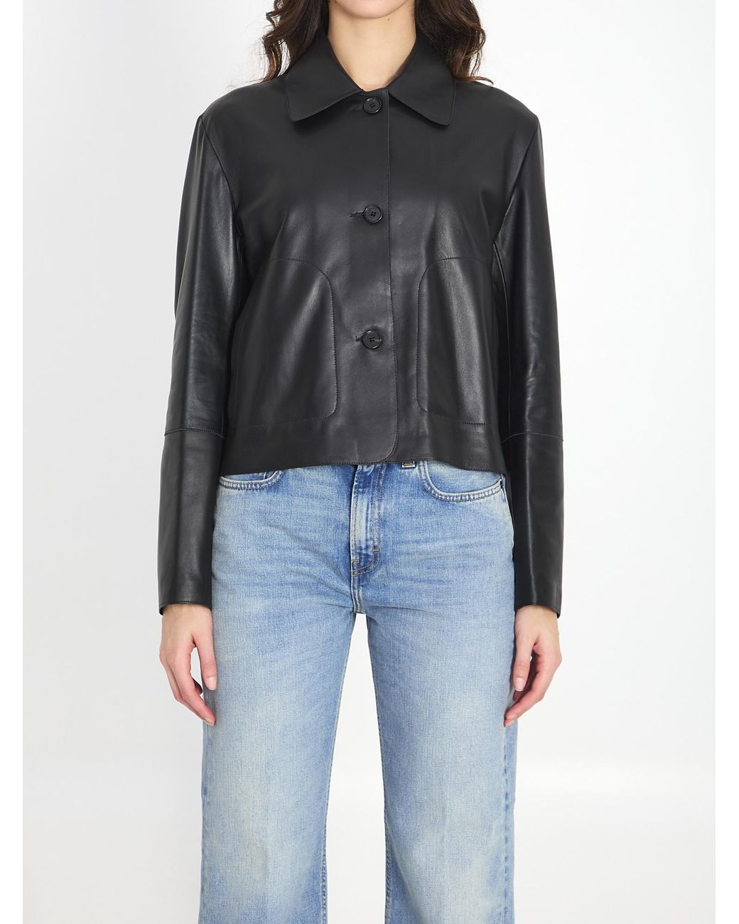 Arma Black Button-Front Leather Jacket