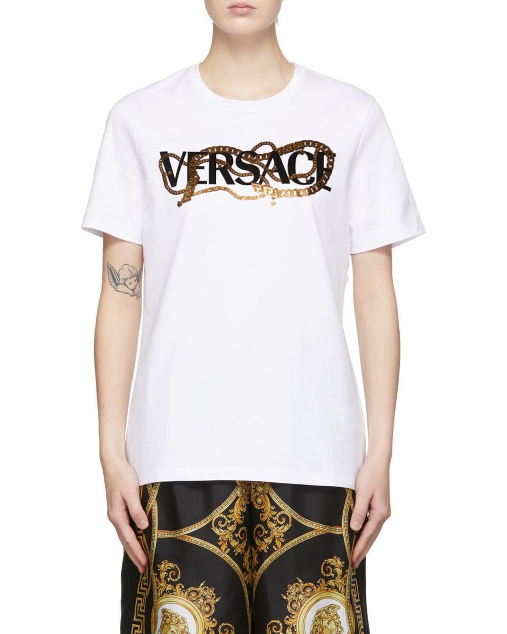 Versace White Logo Printed Crewneck T-Shirt