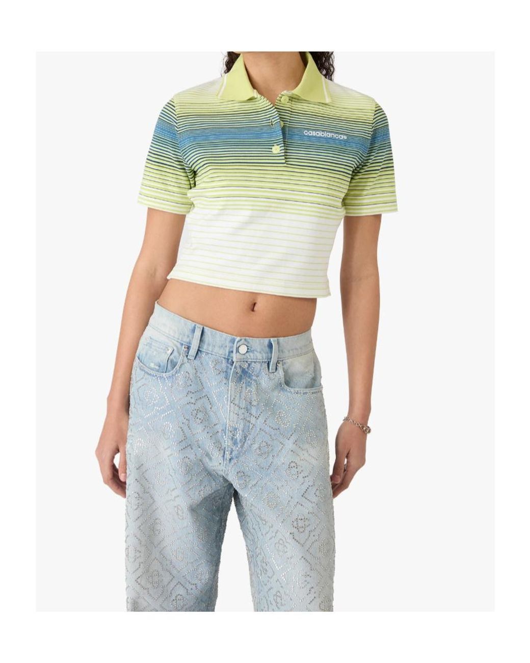 Casablanca Blue Logo Embroidered Striped Polo Shirt