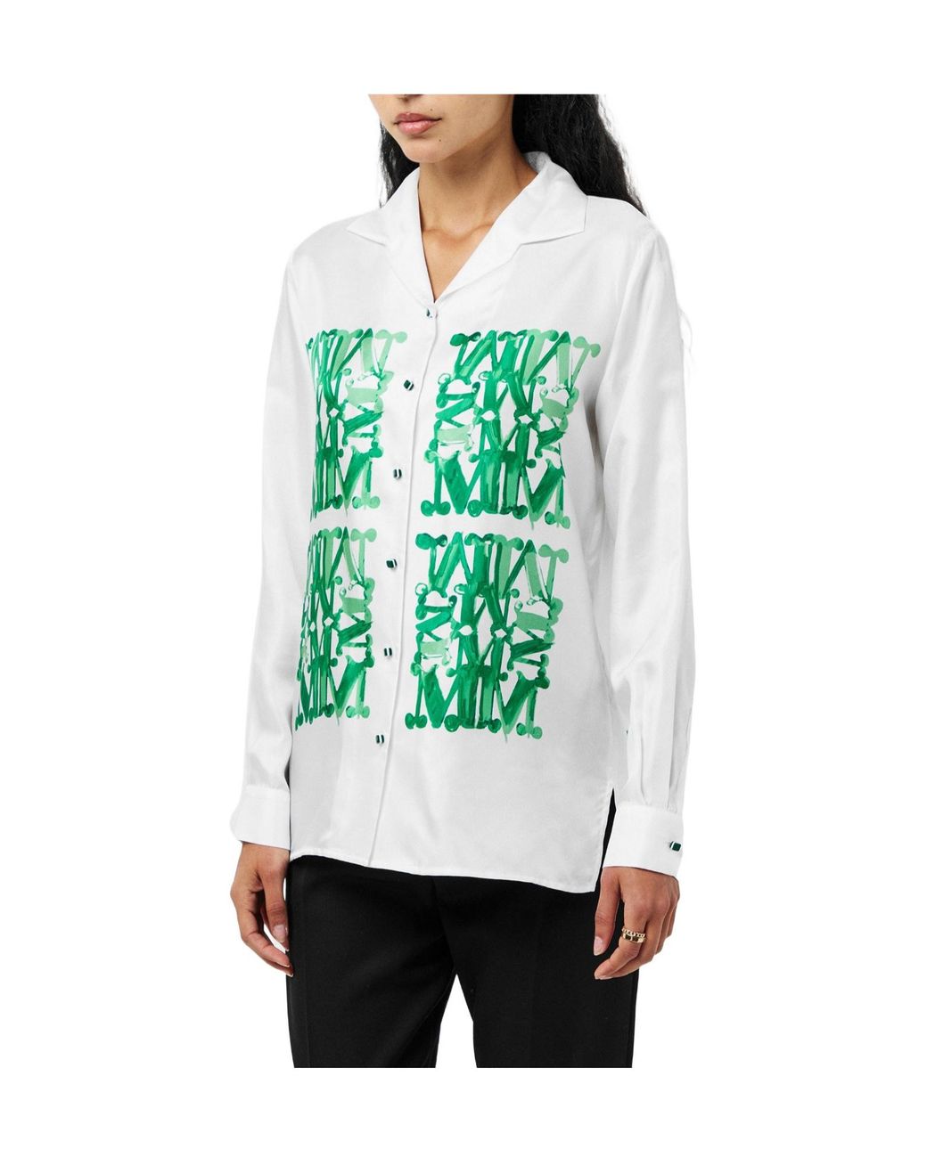 Max Mara Green Patterned Long-Sleeve Shirt