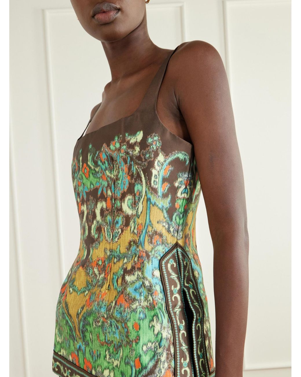 ALÉMAIS Green Printed Satin-Twill Blouse