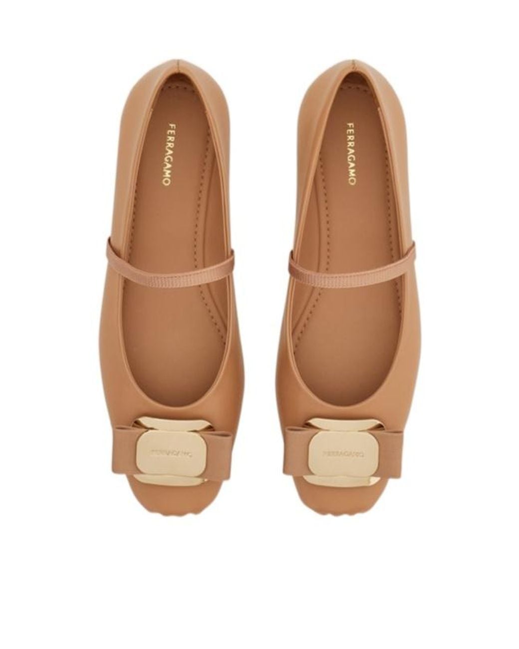 Ferragamo Brown Vara Square-Toe Ballet Flats