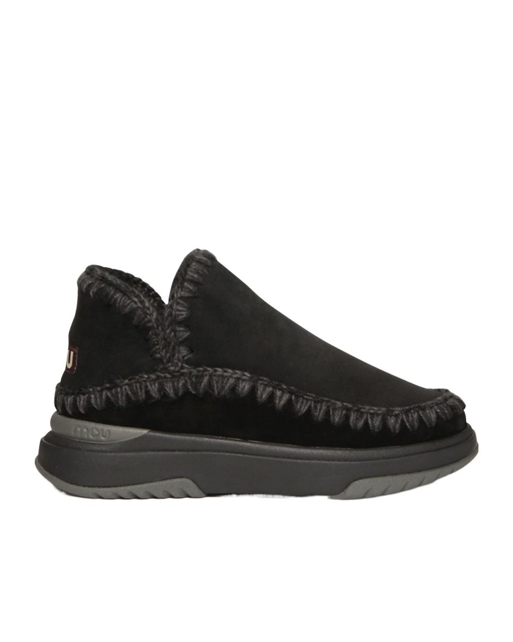 Mou Black Stitch-Trim Ankle Boots