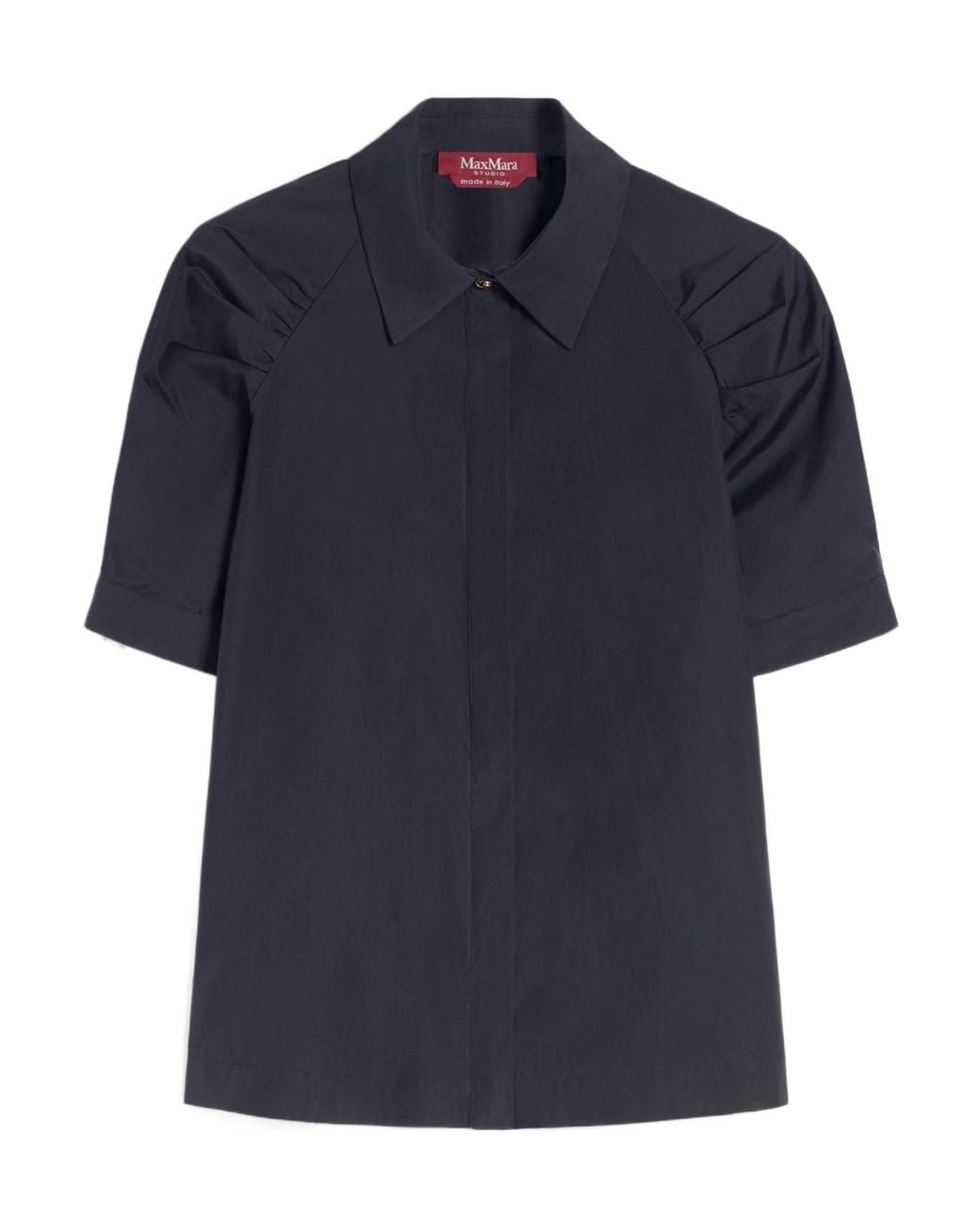 Max Mara Blue Mstamore Ruched-Sleeve Shirt