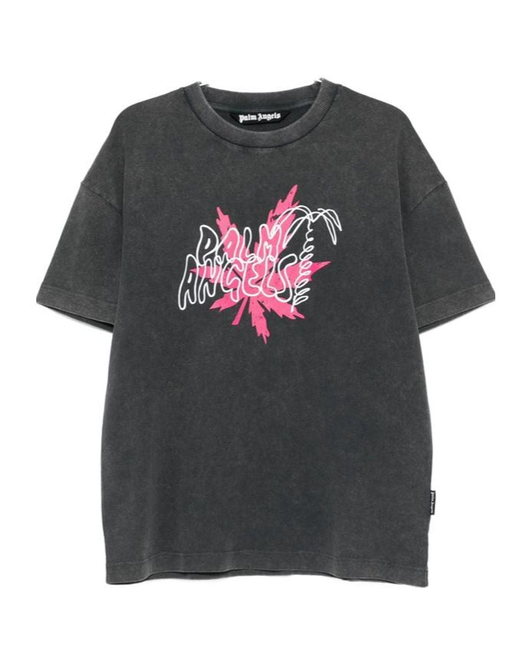 Palm Angels Gray Logo-Print Faded-Effect T-Shirt for men