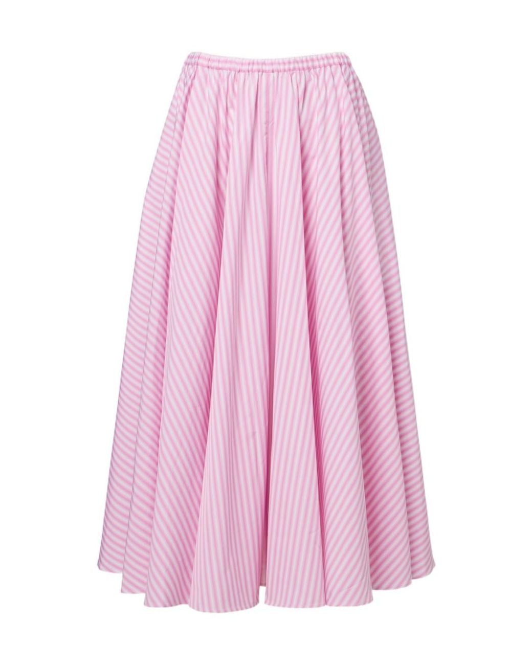 Patou Pink Pleated Striped Cotton Poplin Midi Skirt