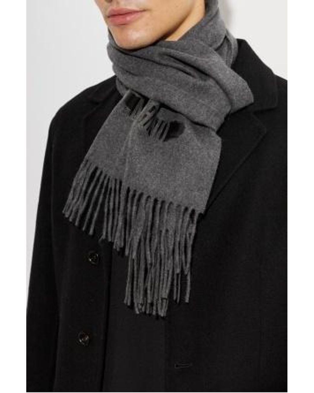 Moschino Black Fringed Logo Scarf for men