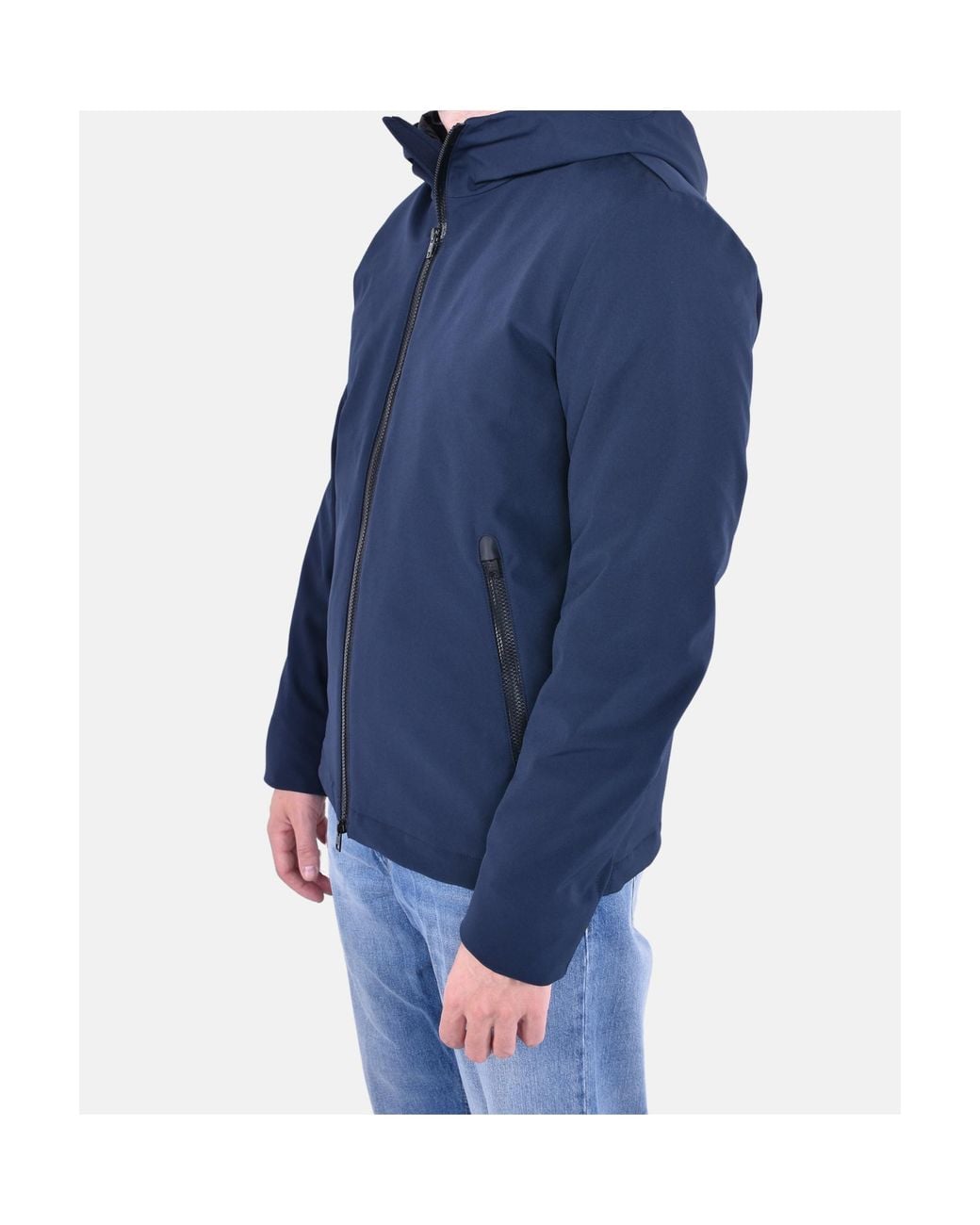 Woolrich Blue Hooded Cotton Jacket for men