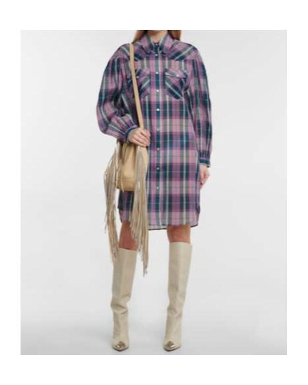 Isabel Marant Blue Britany Checked Cotton Shirt Dress