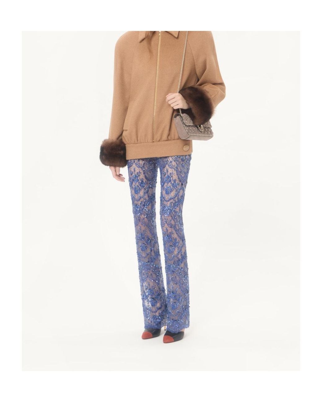 Valentino Blue Embroidered Lace Pants
