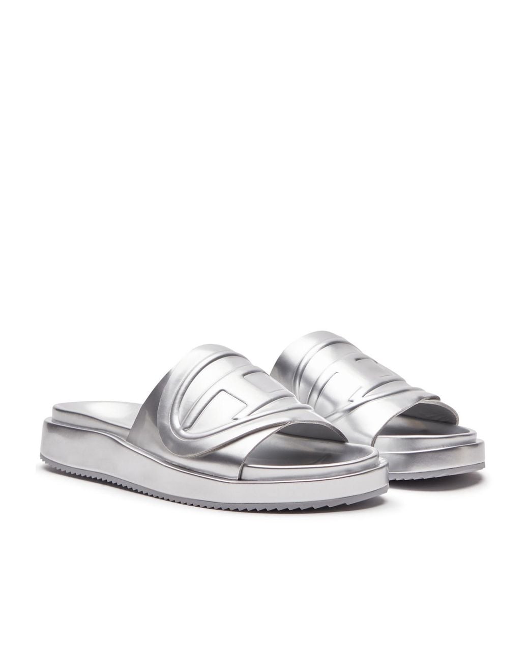 DIESEL White Sa-Slide D Oval Metallic Sandals