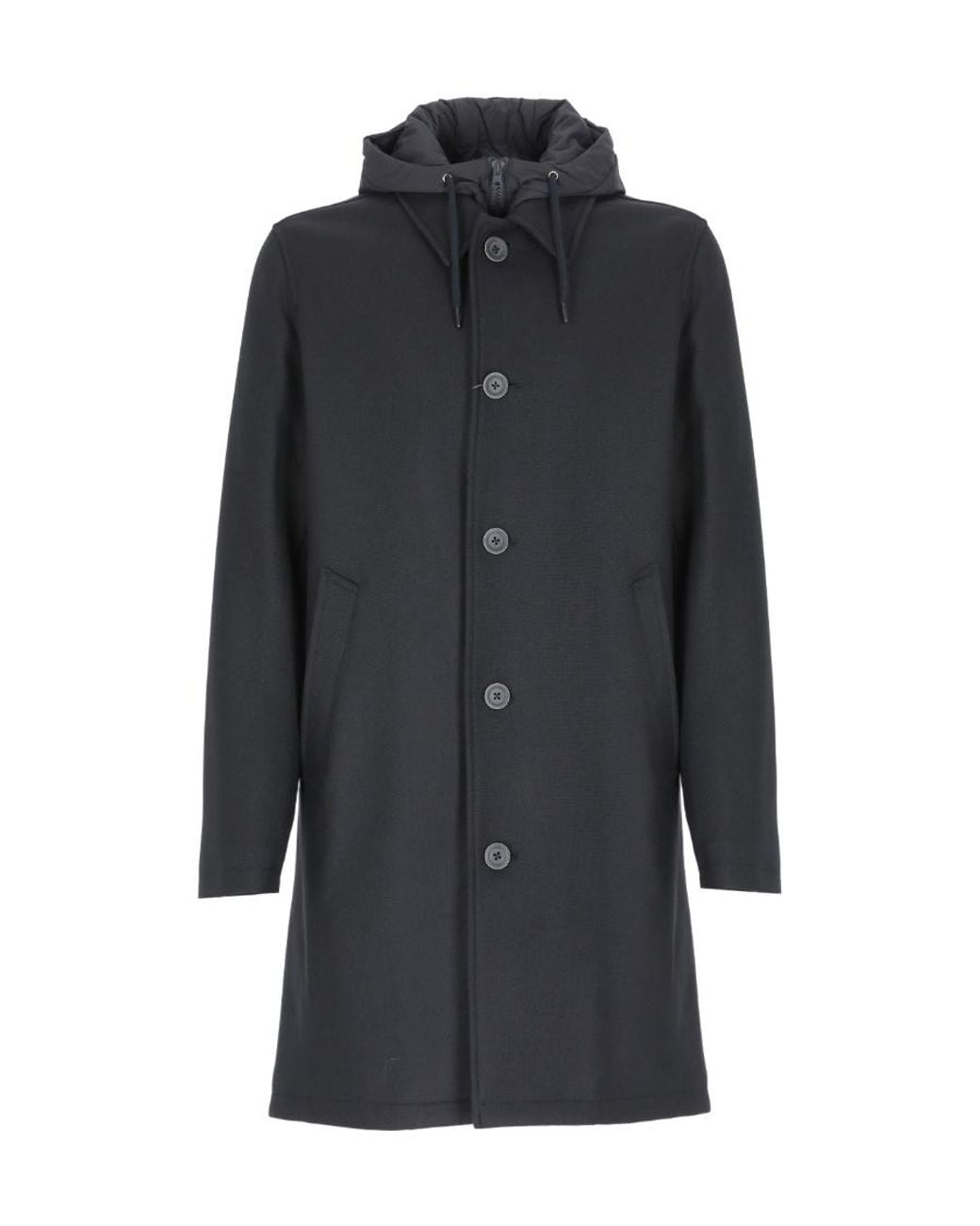 Herno Black Single-Breasted Hooded Coat for men