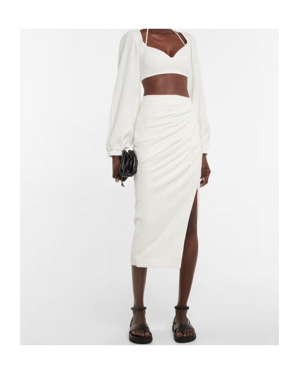Jonathan Simkhai White Pleated Design Midi Skirt