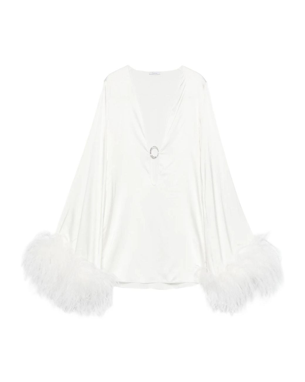 Oseree White Feather-Trim Mini Dress