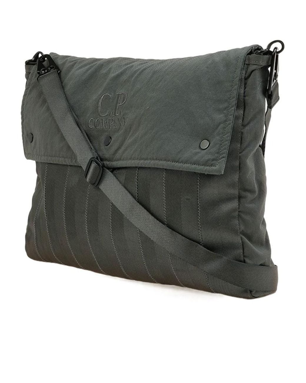 C P Company Gray Button Striped Tote Bag for men