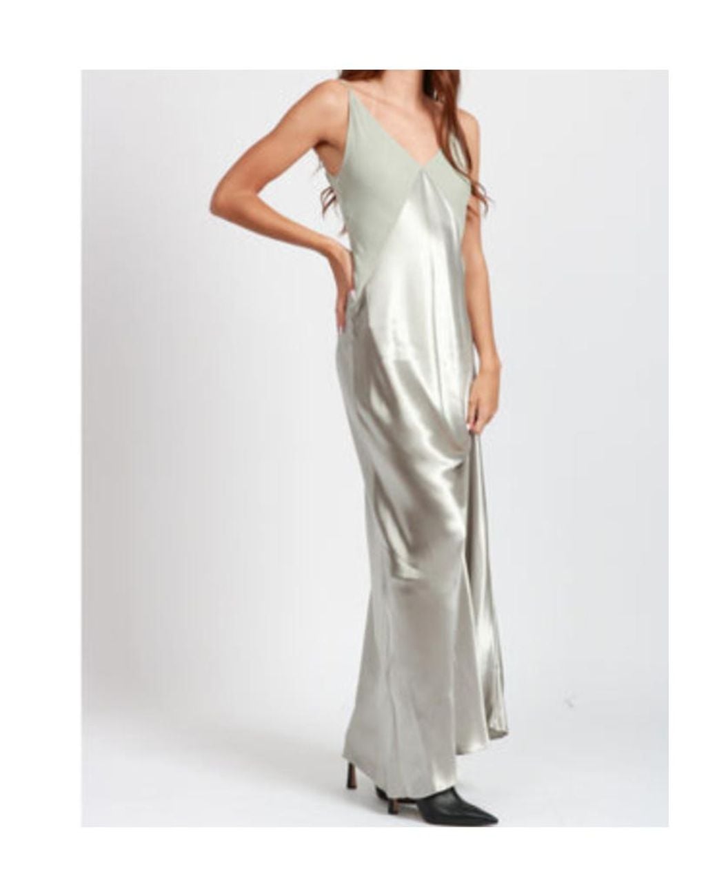 Alberta Ferretti Gray V-Neck Sleeveless Satin Dress