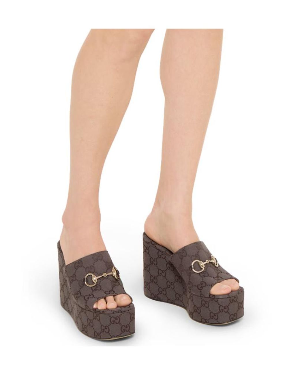 Gucci Brown Horsebit Wedge Sandals