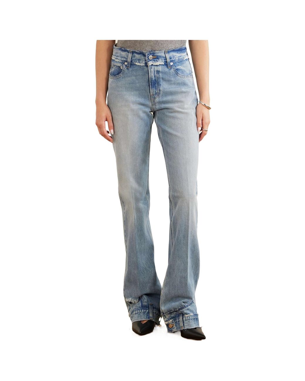 Haikure Blue Flora Distressed Mid-Rise Flared Jeans