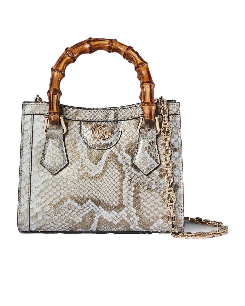 Gucci Metallic Diana Mini Python Tote Bag