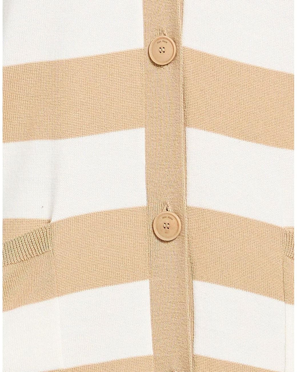 Max Mara Natural Striped Wool Knit Coat