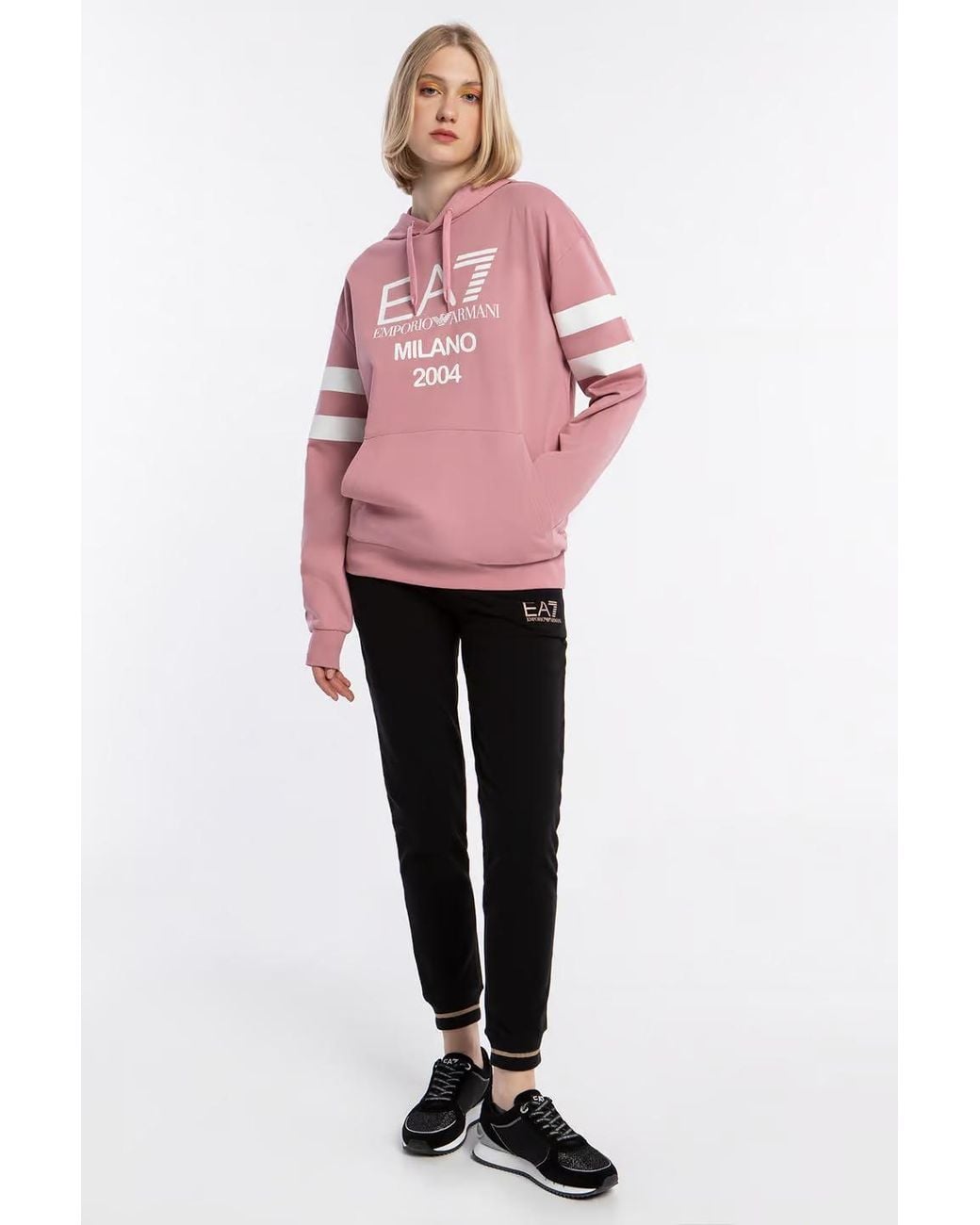 EA7 Pink Logo Print Hooded Sweatshirt for men