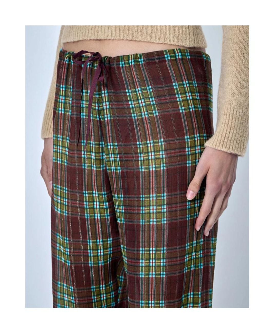 Dries Van Noten Gray Drawstring Plaid Casual Trousers