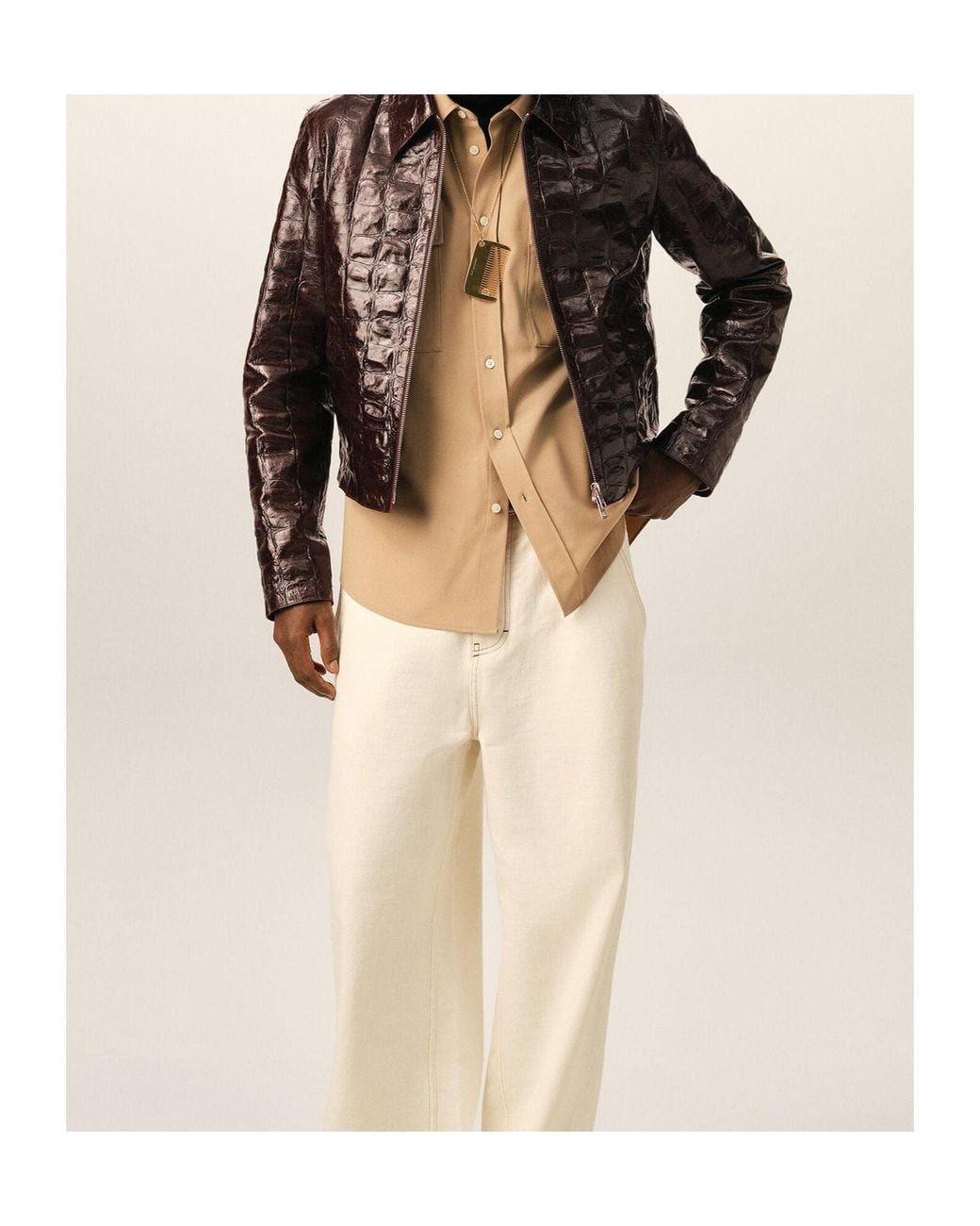 AMI Brown Ami Textured Cropped Jacket for men