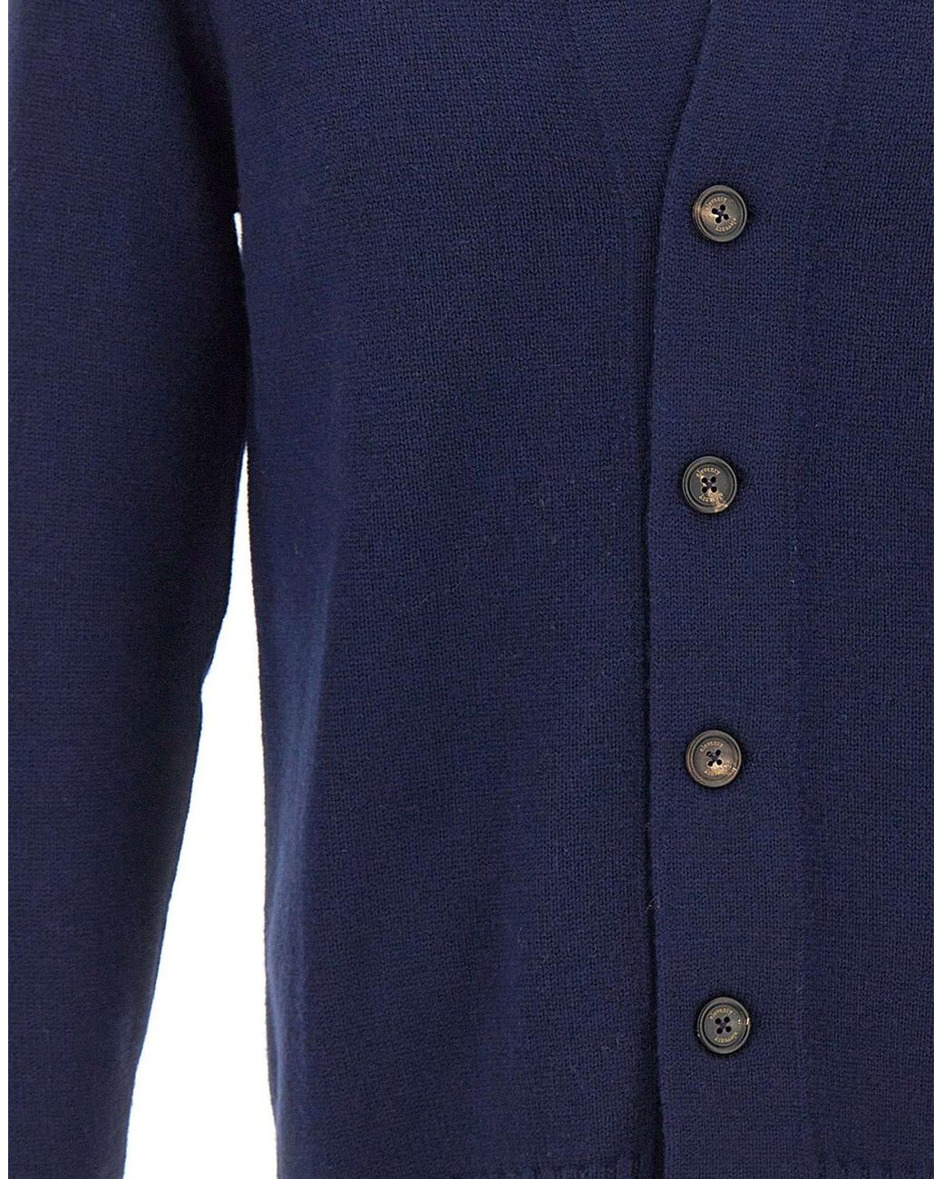 Eleventy Blue Ribbed Trim Button Cardigan for men