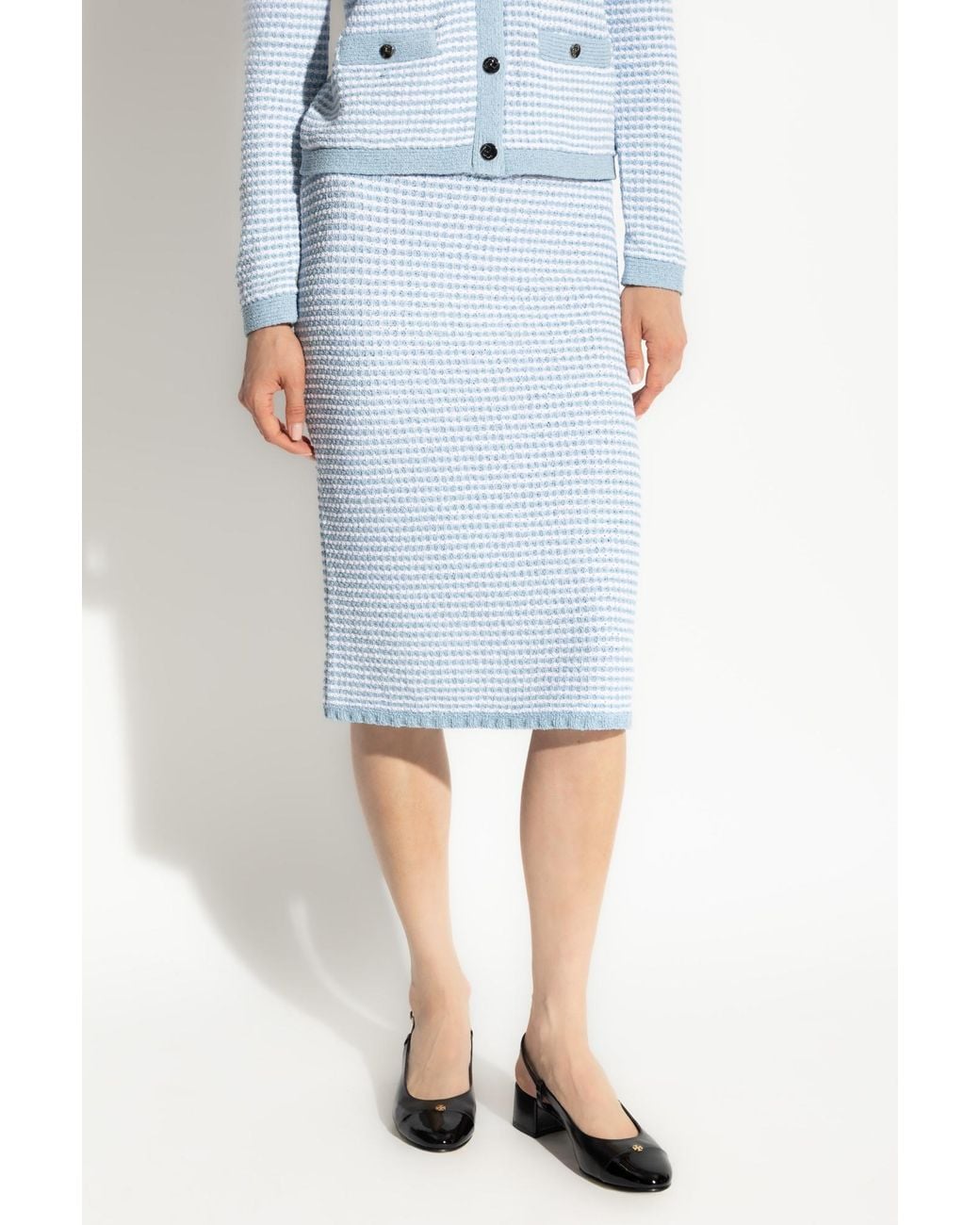 Tory Burch Blue Cotton-Blend Striped Skirt