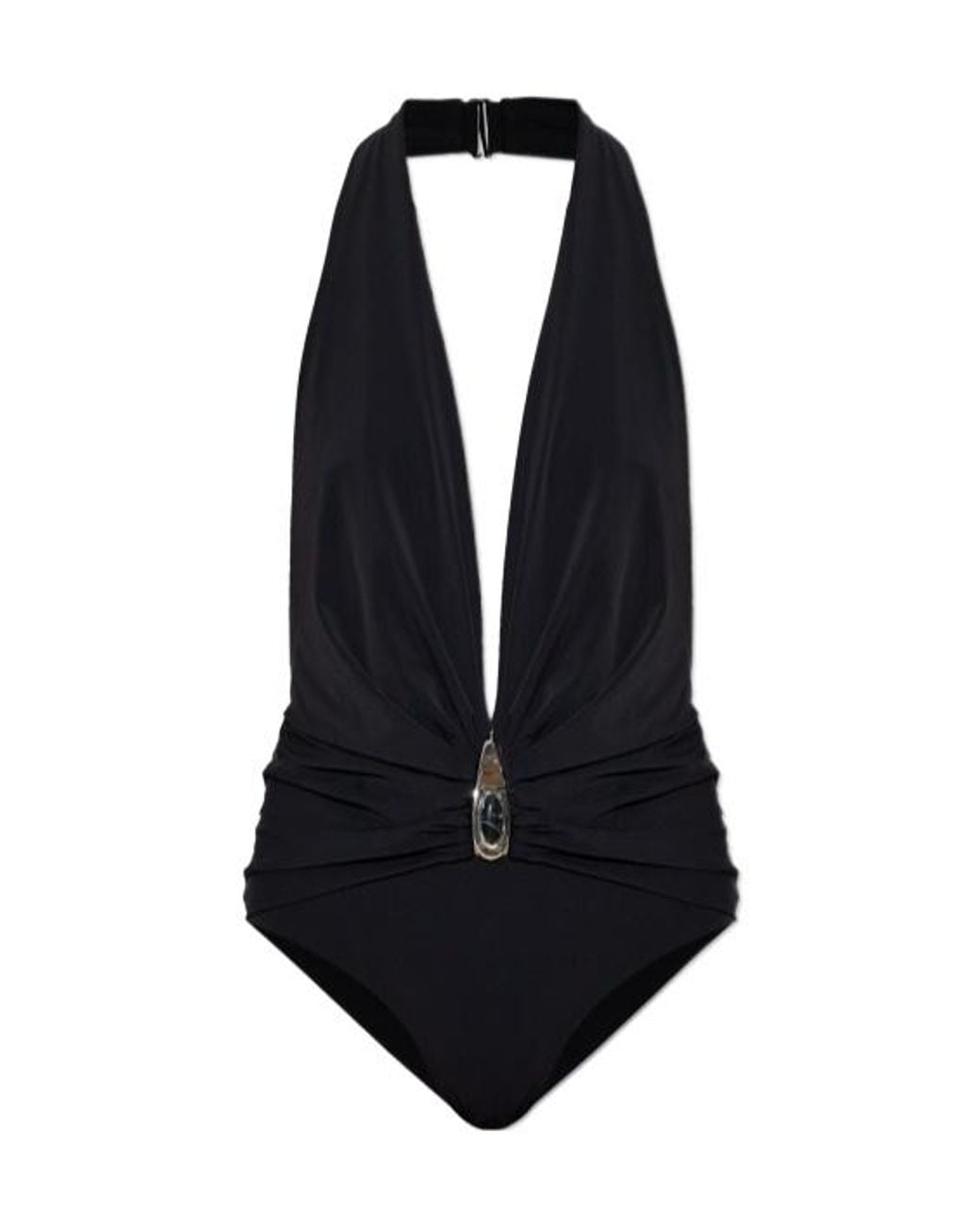 Christopher Esber Blue Ruched Plunge One-Piece Beachwear