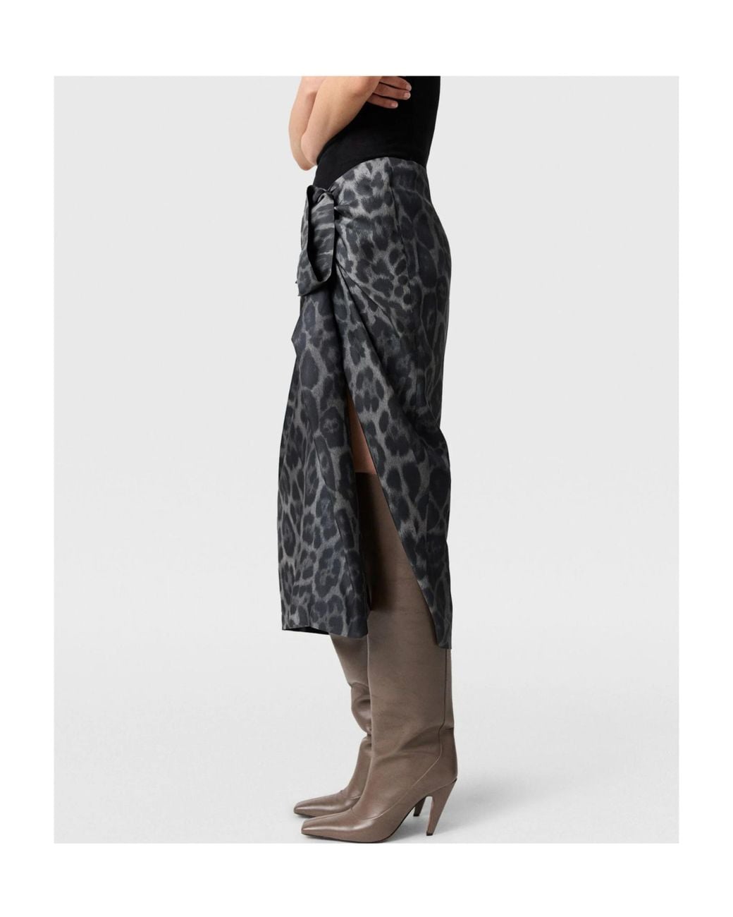 Stella McCartney Gray Knotted Asymmetric Leopard Midi Skirt