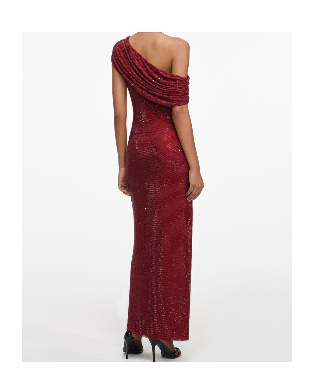 Self-Portrait Red Embellished Drape Midi Dress