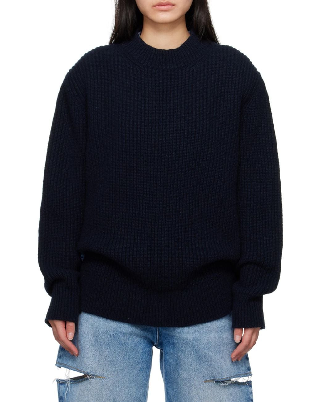 Maison Margiela Blue High-Neck Long-Sleeved Knitted Pullover for men