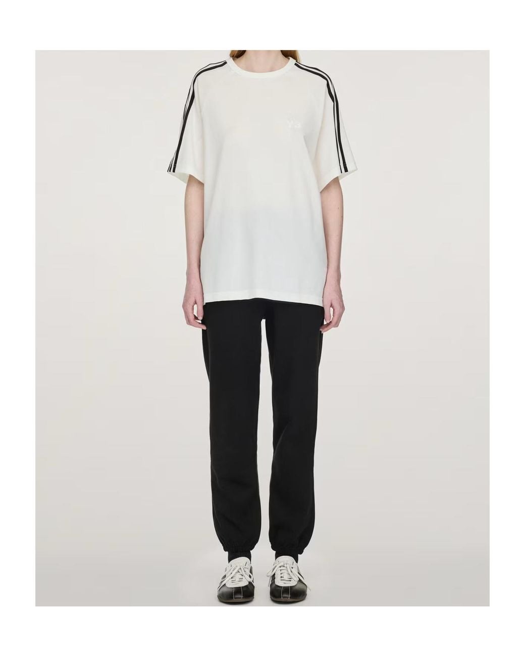 Y-3 White Stripe Detail Cotton T-Shirt for men
