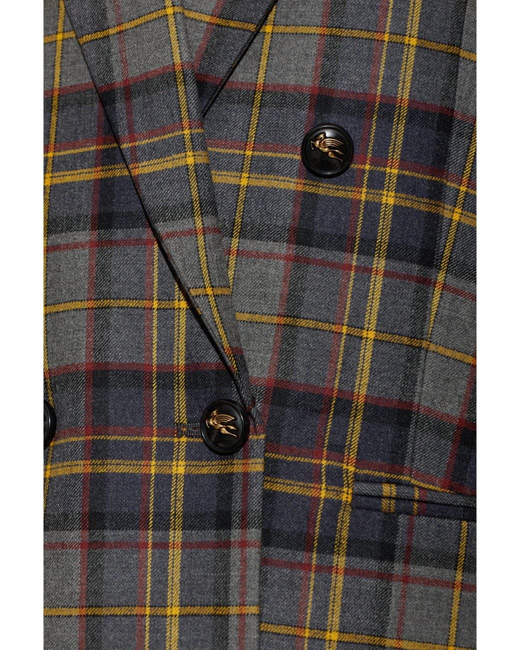 Etro Gray Checked Double-Breasted Blazer