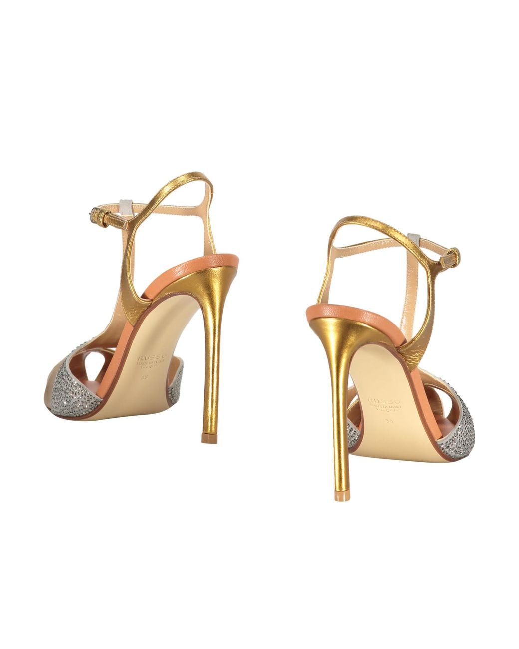 Francesco Russo Metallic Crystal T-Strap Heeled Sandals