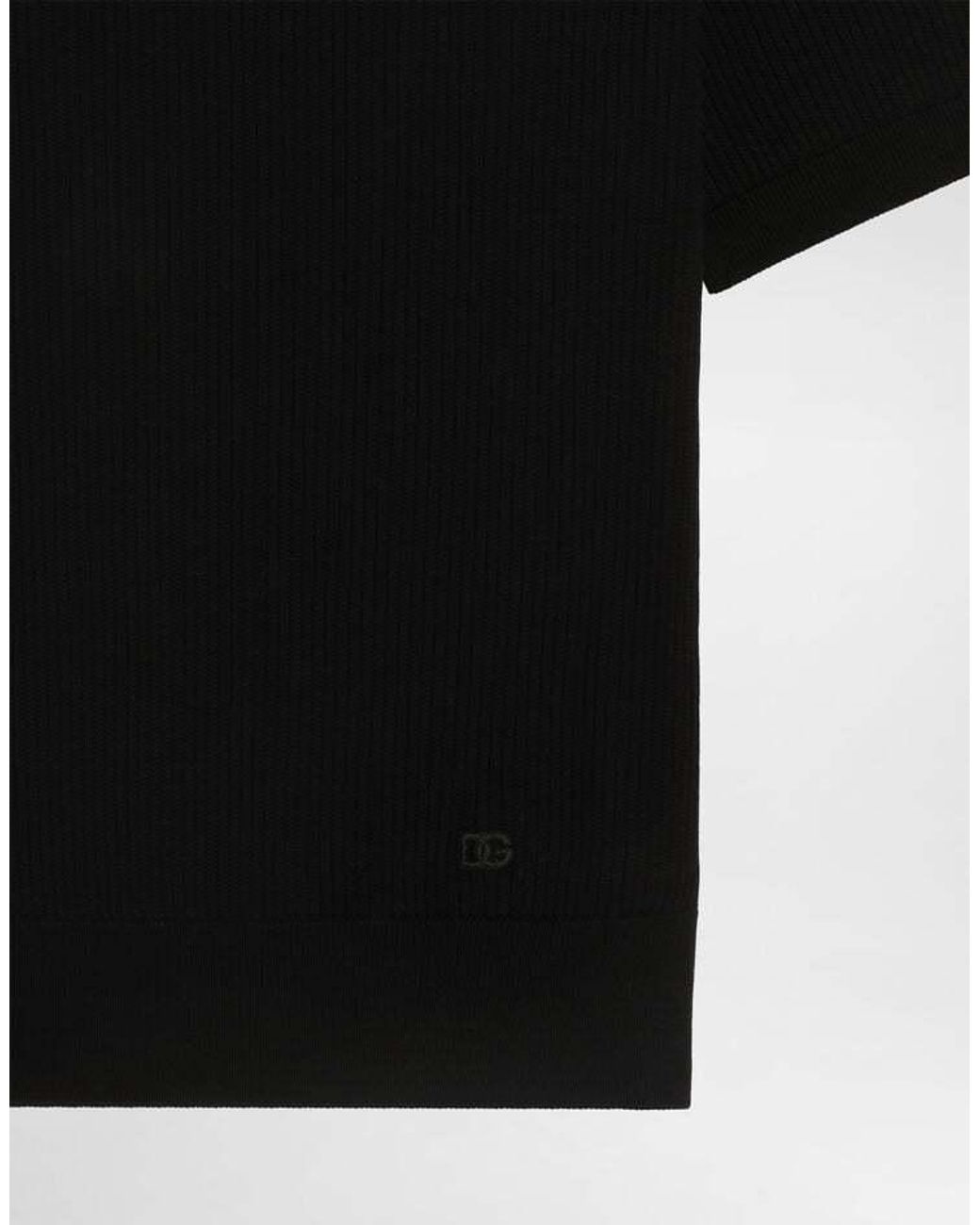 Dolce & Gabbana Black Ribbed Knit Polo Shirt for men