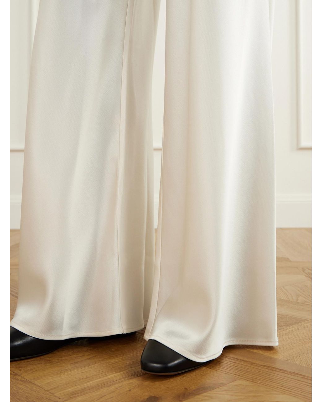 Leset White Barb Draped Satin Wide-Leg Pants