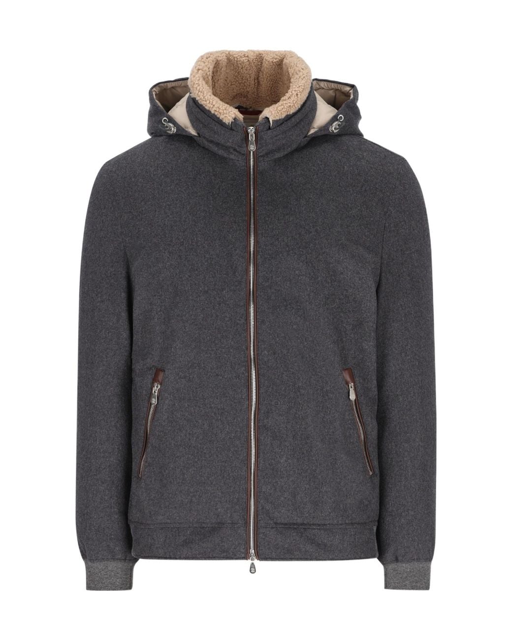 Brunello Cucinelli Gray Zip-Up Hooded Jacket for men